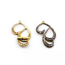 925 Sterling Silver Pave Diamond Pendant, Fancy Shape-29.00x17.00mm, Gold And Black Rhodium Plating. Sold By 1 Pcs, F-1262