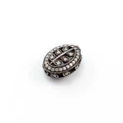 925 Sterling Silver Pave Diamond Bead, Oval Shape-18.50x14.50x9.50mm, Black/White Rhodium Plating. Sold By 1 Pcs, F-1322