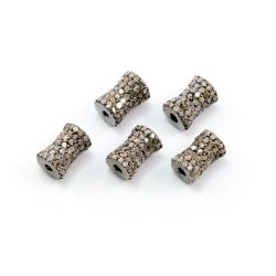 925 Sterling Silver Pave Diamond Bead, Tube Shape-10.00x6.50mm, Black Rhodium Plating. Sold By 1 Pcs, F-1331