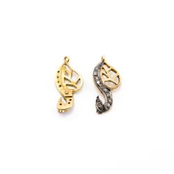 925 Sterling Silver Pave Diamond Pendant, Peacock Shape-20.50x9.00mm, Gold And Black Rhodium Plating. Sold By 1 Pcs, F-1349