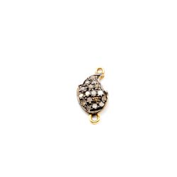 925 Sterling Silver Pave Diamond Connector, Leaf Shape-14.00x7.50mm, Gold &Black Rhodium Plating. Sold By 1 Pcs, F-1355