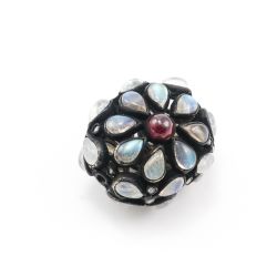 925 Sterling Silver Pave Diamond Bead With Natural Opal Stone, Oval Shape-20.00x22.00x17.50mm, Black Rhodium Plating. Sold By 1 Pcs, F-1374
