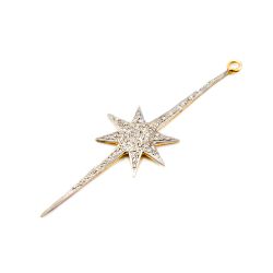  925 Sterling Silver Pave Diamond Pendant, Wheel Shape-68.00x21.00mm, Gold & White Rhodium Plating. Sold By 1 Pcs, F-1386