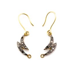  925 Sterling Silver Pave Diamond Earring, Earring  Shape-19.00x6.00mm, Gold & Black Rhodium Plating. Sold By 1 Pcs, F-1397