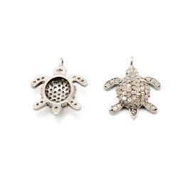  925 Sterling Silver Pave Diamond Pendant, Turtle Shape-18.50x13.00mm, Black & White Rhodium Plating. Sold By 1 Pcs, F-1399