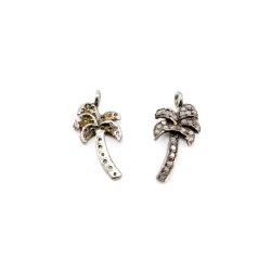  925 Sterling Silver Pave Diamond Pendant, Tree Shape-18.00x9.00mm, Black & White Rhodium Plating. Sold By 1 Pcs, F-1408