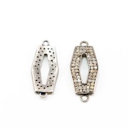  925 Sterling Silver Pave Diamond Connector, Fancy  Shape-26.00x11.00mm, Black & White Rhodium Plating. Sold By 1 Pcs, F-1410