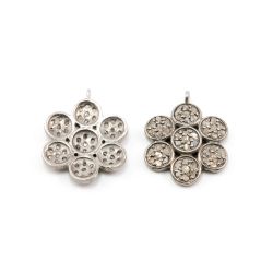  925 Sterling Silver Pave Diamond Pendant, Flower Shape-20.00x16.00mm, Black & White Rhodium Plating. Sold By 1 Pcs, F-1413