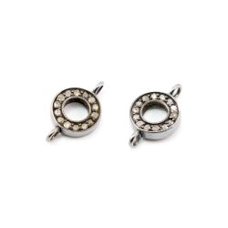  925 Sterling Silver Pave Diamond Connector, Round Shape-10.50x17.50mm, Black & White Rhodium Plating. Sold By 1 Pcs, F-1416