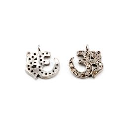 925 Sterling Silver Pave Diamond Pendant, Om Shape-13.50x12.50 mm Black And White Rhodium Plating. Sold By 1 Pcs, F-1421
