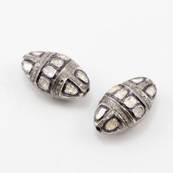 925 Sterling Silver Pave Diamond Beads with Polki Diamond, Oval Shape-26.50x16.00x12.00 mm Black, And White Rhodium Plating. Sold By 1 Pcs, F-1422