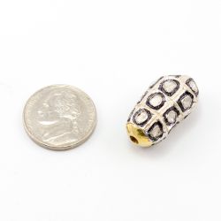 925 Sterling Silver Pave Diamond Beads with Polki Diamond, Nugget Shape-25.50x14.00x12.50 mm Black, And White Rhodium Plating. Sold By 1 Pcs, F-1423
