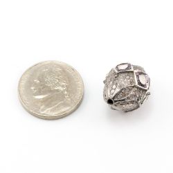 925 Sterling Silver Pave Diamond Beads with Polki Diamond, Drum Shape-20.00x15.00mm Black, And White Rhodium Plating. Sold By 1 Pcs, F-1426