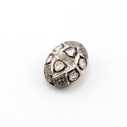925 Sterling Silver Pave Diamond Beads with Polki Diamond, Oval Shape-22.00X17.00X12.00mm Black, And White Rhodium Plating. Sold By 1 Pcs, F-1427