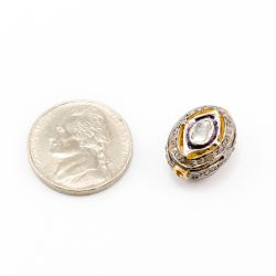 925 Sterling Silver Pave Diamond Beads with Polki Diamond, Oval Shape,17.00x13.00x9.00 mm, Gold & Black /White Rhodium Plating. Sold By 1 Pcs, F-1430
