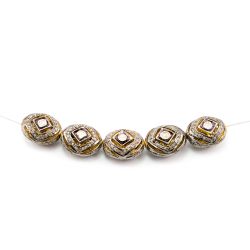 925 Sterling Silver Pave Diamond Beads with Polki Diamond, Oval Shape-15.00x11.50x10.00 mm, Gold & Black /White Rhodium Plating. Sold By 1 Pcs, F-1431