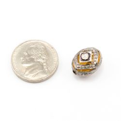 925 Sterling Silver Pave Diamond Beads with Polki Diamond, Oval Shape,15.00x11.50x10.00 mm, Gold & Black /White Rhodium Plating. Sold By 1 Pcs, F-1432