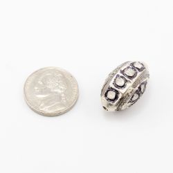 925 Sterling Silver Pave Diamond Beads with Polki Diamond, Marquise Shape-25.00x15.00 mm, Black And White Rhodium Plating. Sold By 1 Pcs, F-1436