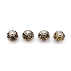 925 Sterling Silver Pave Diamond Beads with Polki Diamond, Roundel Shape-10x5.00x11.50 mm, Gold &Black/ White Rhodium Plating. Sold By 1 Pcs, F-1445
