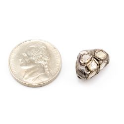 925 Sterling Silver Pave  Beads with Polki Diamond,Trillion Shape-15.00x11.00x8.00 mm, Black/ White Rhodium Plating. Sold By 1 Pcs, F-1458