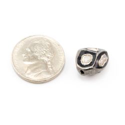 925 Sterling Silver Pave Beads with Polki Diamond, Trillion Shape-15.00x13.00x8.50 mm, Black/ White Rhodium Plating. Sold By 1 Pcs, F-1461