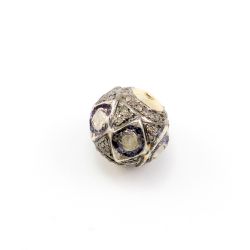 925 Sterling Silver Pave Diamond Bead with Polki Diamond, Roundel Shape-14.00x15.00mm, Gold And Black/White Rhodium Plating. Sold By 1 Pcs, F-1470