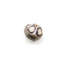 925 Sterling Silver Pave Diamond Bead with Polki Diamond, Roundel Shape-12.50x13.00mm, Black/White Rhodium Plating. Sold By 1 Pcs, F-1473