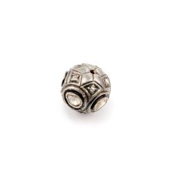 925 Sterling Silver Pave Diamond Bead with Polki Diamond, Roundel Shape-9.50x10.50 mm, Black/White Rhodium Plating. Sold By 1 Pcs, F-1475