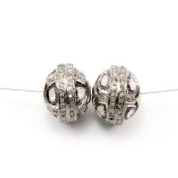 925 Sterling Silver Pave Diamond Bead with Polki Diamond, Roundel Shape-12.00x15.00mm, Black/White Rhodium Plating. Sold By 1 Pcs, F-1486