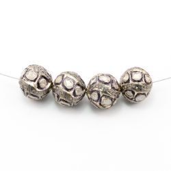 925 Sterling Silver Pave Diamond Beads with Polki Diamond, Roundel Shape-13.50x14.00mm, Black/White Rhodium Plating. Sold By 1 Pcs, F-1489