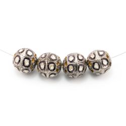 925 Sterling Silver Pave Diamond Beads with Polki Diamond, Roundel Shape-13.50x14.00mm, Gold And Black/White Rhodium Plating. Sold By 1 Pcs, F-1491