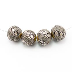 925 Sterling Silver Pave Diamond Beads with Polki Diamond, Roundel Shape-16.50x17.00mm, Gold And Black/White Rhodium Plating. Sold By 1 Pcs, F-1497