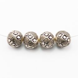 925 Sterling Silver Pave Diamond Beads with Polki Diamond, Roundel Shape-16.50x17.00mm, Gold And Black/White Rhodium Plating. Sold By 1 Pcs, F-1498