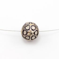 925 Sterling Silver Pave Diamond Beads with Polki Diamond, Roundel Shape-16.50x17.50mm, Black/White Rhodium Plating. Sold By 1 Pcs, F-1502