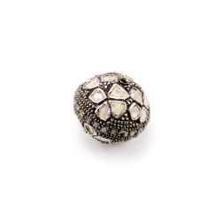 925 Sterling Silver Pave Diamond Beads with Polki Diamond, Roundel Shape-16.50x14.50mm, Black/White Rhodium Plating. Sold By 1 Pcs, F-1504