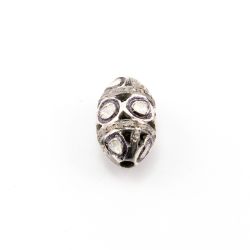 925 Sterling Silver Pave Diamond Beads with Polki Diamond, Oval Shape-19.50x12.00mm, Black/White Rhodium Plating. Sold By 1 Pcs, F-1522