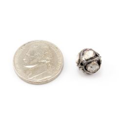 925 Sterling Silver Pave Diamond Beads with Polki Diamond, Roundel Shape-10.00x11.00mm, Black/White Rhodium Plating. Sold By 1 Pcs, F-1524