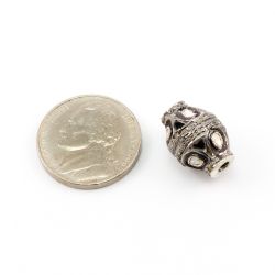 925 Sterling Silver Pave Diamond Beads with Polki Diamond, Drum Shape-16.00x11.50mm, Black/White Rhodium Plating. Sold By 1 Pcs, F-1531