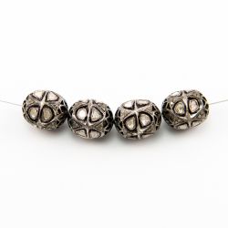 925 Sterling Silver Pave Diamond Beads - 19X15.50 MM , F-1535