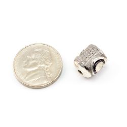 925 Sterling Silver Pave Diamond Beads with Polki Diamond, Drum Shape-13.50x10.00mm, Black/White Rhodium Plating. Sold By 1 Pcs, F-1538