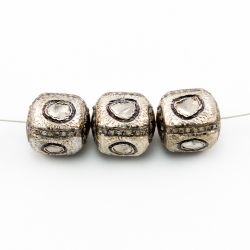 925 Sterling Silver Pave Diamond Beads - Cube In Shape (15.50X14MM) , F-1546