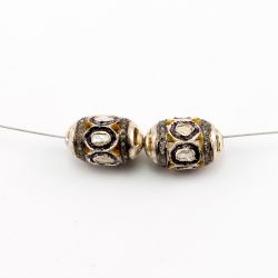 925 Sterling Silver Pave Diamond Beads with Polki Diamond, Oval Shape-16.0x11.00mm, Gold And Black/White Rhodium Plating. Sold By 1 Pcs, F-1548