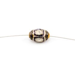 925 Sterling Silver Pave Diamond Beads with Polki Diamond, Oval Shape-14.50x8.50mm, Gold And Black/White Rhodium Plating. Sold By 1 Pcs, F-1550