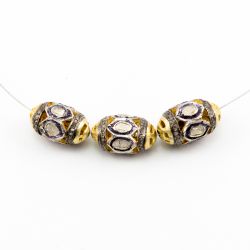 925 Sterling Silver Pave Diamond Beads In 18X12MM Size ,  F-1551