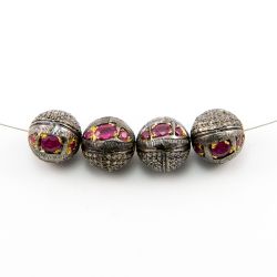 925 Sterling Silver Pave Diamond Beads In Round Ball Shape With 13.50X13.50 MM - F-1559