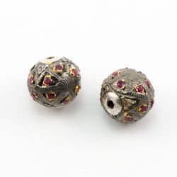 925 Sterling Silver Pave Diamond Beads In Gold and Black Rhodium Plated - F-1561