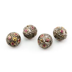925 Sterling Silver Pave Diamond Beads In 12.50X13.00 MM Size -  F-1568