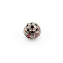 925 Sterling Silver Pave Diamond Beads - Ruby Stone(13.50X13.50MM) -  F-1571