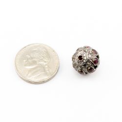 925 Sterling Silver Pave Diamond Beads with Ruby Stone, Roundel Shape-13.00x13.00mm, Gold And Black Rhodium Plating. Sold By 1 Pcs, F-1584