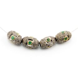 925 Sterling Silver Pave Diamond Beads In Oval Shape - 14.50X9.50MM , F-1596